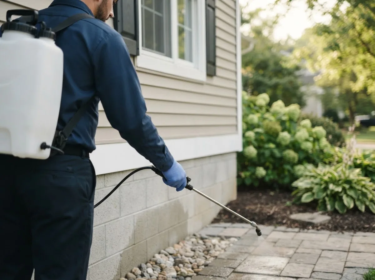 Pest control technician inspecting a home in Northrop, MN